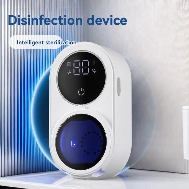 Toothbrush Holder and Cleaner for Bathroom Light Cleaning Fan Drying Automatic Rotating Cover Wall Mounted Smart Home-A23R